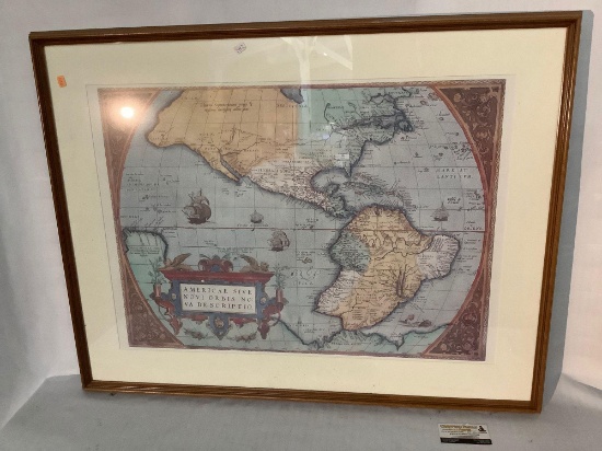 Large framed map of the Americas - Americae Sive Novi Orbis No Va Description, approx 36x28 inches