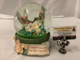 A mothers love fills the heart with the song ? hummingbird design music box glitter globe,