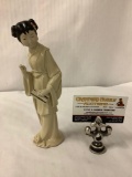 Asian ceramic female figurine, approx 9x2 inches.