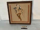 Framed Hopi sandstone artwork of Native American dancer, approx 14x14 inches.