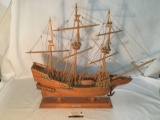 Wooden galleon ship model Golden Hinde (year 1577) with stand and name plate approx 29x25x6 inches
