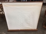 Antique film projector screen in wooden box approx 50 inches