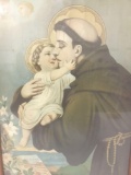 Framed vintage print of monk and baby by unknown artist