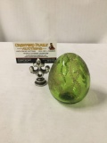 Vintage Faberge Modern green and gold glass egg. Made in Russia.