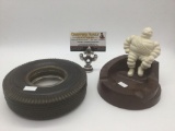 Pair of tire company promotional ash trays, incl. Michelin and Firestone.