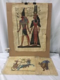 Collection of 3 souvenir Egyptian papyrus paintings.