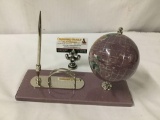 Stone inlaid Globe pen holder desk set. Encased in acrylic.