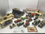 Seventeen Die-Cast and plastic toy cars, incl. brands like Chevron, Cadillac, and others.