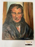 Original canvas portrait painting of a man signed by artist B. Brodhagen, approximately 16 x 20