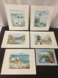 6 original watercolors - all signed by the artist incl. Paris France painting signed by Burney