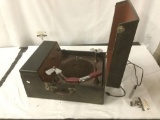 Vintage phonograph - turntable/record player with Bakelite parts. Motor runs, powers on but needs
