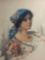 Watercolor Portrait of an Italian Beauty by artist Arnaldo de Lisio in gilt frame