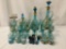 25 piece blue and gold Hungarian made glass set. Largest decanter measures approx 16x6x6 inches. MB