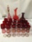 27 pieces of red and pink stemware. 3 sets. Bohemia and more! Largest decanter measures approx
