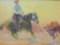 Original oil painting of cowboy and calf by 20th century western artist Phil Kooser. Measures approx