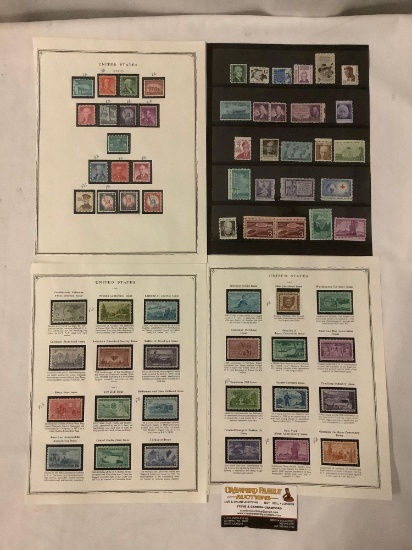 Four pages of early, regular, and commemorative US stamps all in mint condition.