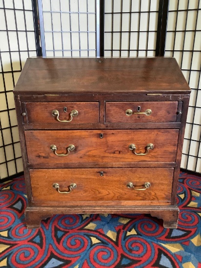 Stunning antique oak secretary desk with original brass hardware and rare early American design