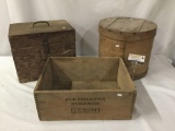 Collection of 3 vintage wooden boxes, including DuPont Hi-Velocity Gelatin Explosives crate