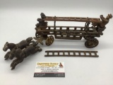 Rare 1930s antique McCormick Deering cast iron horse drawn fire brigade ladder truck with 2 horses