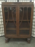 Vintage curio cabinet/possible hutch w/carved wood detailing, approx. 12x35x52. JRL