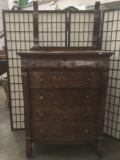 Vintage oak six drawer dresser, w/casters & stand for mirror, but no mirror, approx. 38x21x73