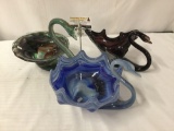 Set of three vintage Murano glass swan bowls. The largest measures approx 11x9x9 inches. MB