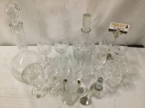 24 pieces of crystal stemware, decanters, and decanter stoppers. Zweisel, and Lausizer. Largest