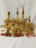 Collection of 26 pieces of Amber and gold glass stemware. Toscany, Bohemia, and more. Largest