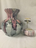 Hand glazed ceramic vase and bowl. Vase measures 13x11x11 inches. MB