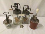 Collection of four vintage butter churns. Dazey Churn, A+J, Big Bingo and unmarked. Largest churn