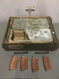 Vintage wooden crate w/two metal Chinese ammo containers full of hundreds of 7.62mm ammo used by the