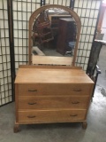Vintage 3 drawer dresser with mirror. Measures approx 39x65x19 inches. MB