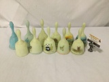 11 Vintage satin Fenton Bells, 9 of which are Vasel glass / 9 HD painted and signed