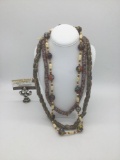 Three colorful bead necklaces, incl. a 1980s 13 Millefiori bead necklace w/bone beads from India &