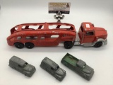 Lot of 4 antique/vintage diecast car toys; 3x Tootsie Toy cars (made in USA) and RARE Hubley Kiddie