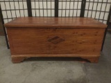 Wooden Giles & Kendall Co. trunk from Huntsville, Alabama, missing latch hardware. Approx. 47x21x21