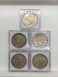 Collection of 5 silver Peace dollars. 4 1922, and 1923. MB