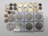 Collection of US coinage. 8 silver clad Eisenhower dollars 1971-1978 including both V1 and V2 1976