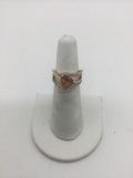 14k gold ring featuring many diamond chips and a large garnet stone. Size 6.5. Weighs 3.9 grams.