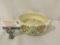 1916 antique Persian floral three handled pottery bowl piece, approx. 10x10x3 inches.