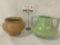 Two ceramic vases, incl. one green two handled vase & a U.S. made Floraline No.424 vase.