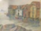 Ornately framed Nunne print, Stranda Sokndal, depicting a port town. Approx. 7x6x1 inches.
