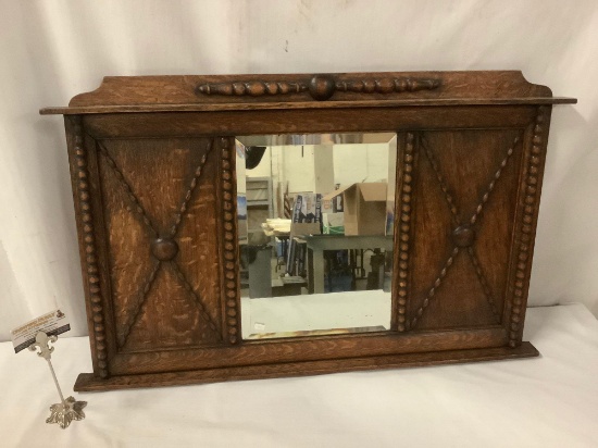 Antique wall hanging wood frame mirror, approx 36 x 23 x 2 inches.