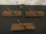 Three vintage planers, approx. 10x6x2.5 inches.
