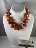 Elegant orange color agate stone necklace, approx 16 inches long.