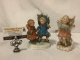 2x collectibles; porcelain girl jumping rope flower vase, Avon Christmas Memories 1981 figurine