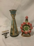 2x ceramic decanters; 1962 Seattle Worlds Fair space needle, 1972 Portland Rose Festival