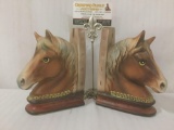 Pair of vintage Japanese porcelain horse book ends, approx. 7x6x2.5 inches.