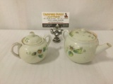 Two vintage hand painted Nippon Jonroth tea set pieces, incl. small teapot & a sugar bowl w/lids.