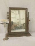 Vintage mirror w/stand, some wear, see pics, approx. 14x4x16 inches.